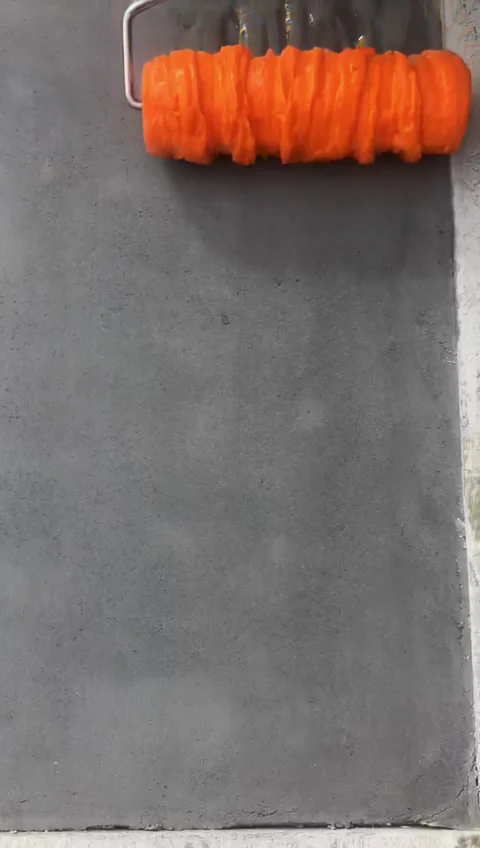 Concrete surface smooth print fresh to apply roller. stamped concrete, concrete Stock Footage 303842682