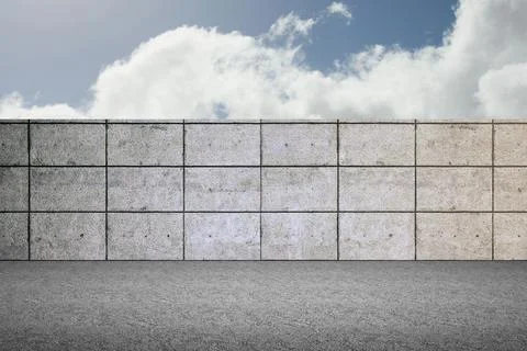 Concrete tiled wall with panel grid is being shown in flat outdoor design, 스톡 사진