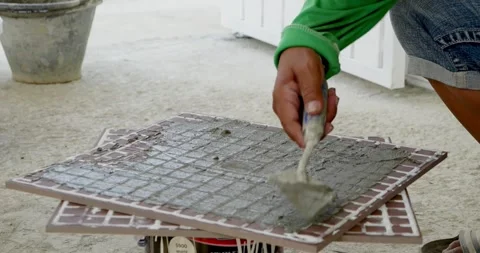 Concrete tiling process construction site tutorial series indoor environment Vídeos de archivo 329528768