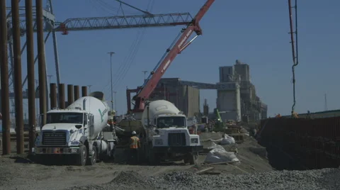 Concrete trucks on construction site Video stock 65052898