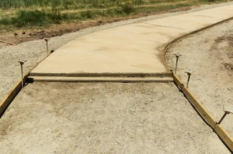Concrete walkway under construction Stock Photos