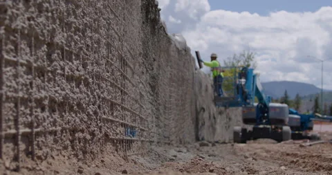 Concrete wall construction in the Mountains 動画素材 343465053
