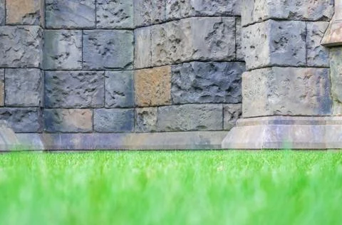 Concrete wall with grass Stock Photos