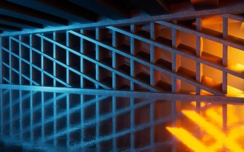 Concrete wall with grid shape, 3d rendering. Stock Photos