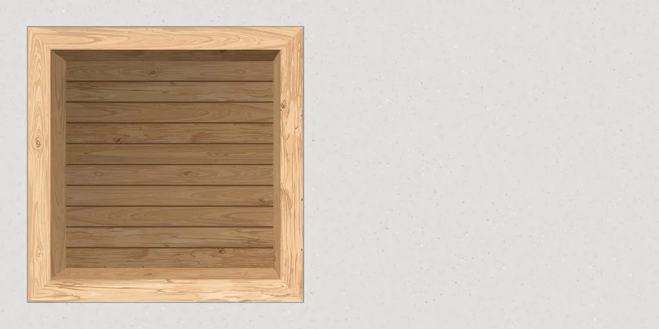 Concrete wall have square whitewashed wooden space for placing products pre.. 스톡 일러스트