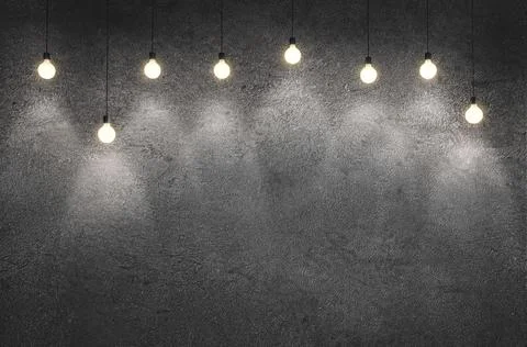 Concrete wall with lightbulbs. Illustrazione stock