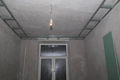 Concrete walls, frames and plaster boards at renovation Stock Photos