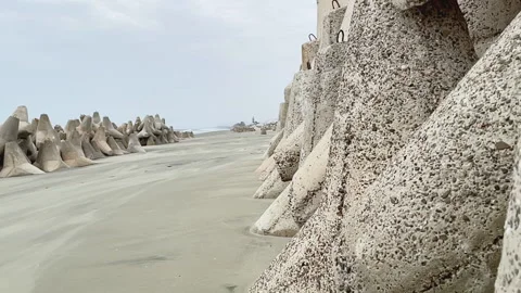 Concrete Wave Breakers on Sea Shore Vídeo Stock 196939088