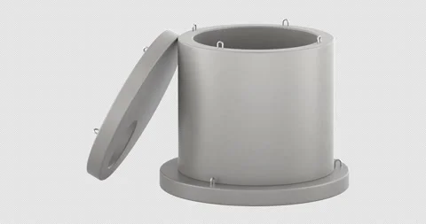 Concrete well ring with open lid rotation animation seamlessly loopable. 3D.. Stock Footage 334882766