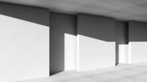 Concrete white room.Studio background.Abstract empty walls and floor.3D image Stock Illustration