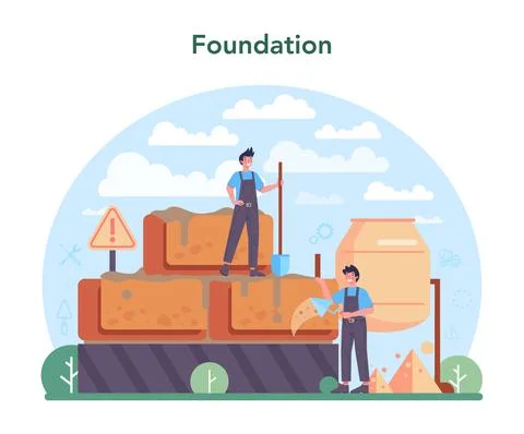 Concrete worker concept. Professional builder preparing concrete Stock Illustration
