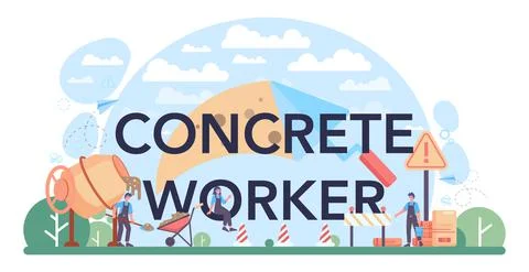 Concrete worker typographic header. Professional builder preparing concrete Stock Illustration