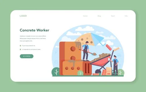 Concrete worker web banner or landing page. Professional builder Stock Illustration