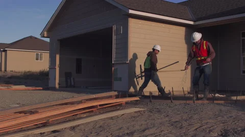 Concrete workers preparing site Stock Footage 55183739