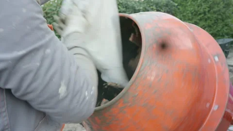 Concreting With Cement Mixer And Rebar Reinforcement On Construction Site Video stock 327593053