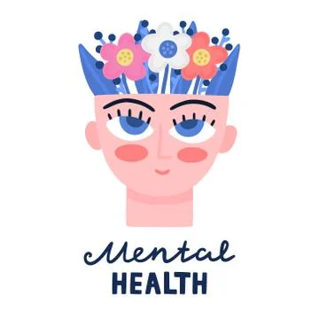 Conctpt with blooming head. Caring for mental health. Psychology and psychoth Stock Illustration