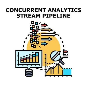 Concurrent analytics stream pipeline developing data strategy Stock Illustration