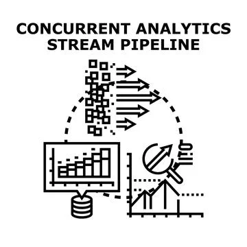 Concurrent analytics stream pipeline developing data strategy Stock Illustration