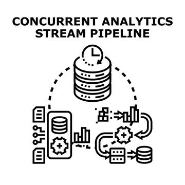 Concurrent analytics stream pipeline processing data Stock Illustration