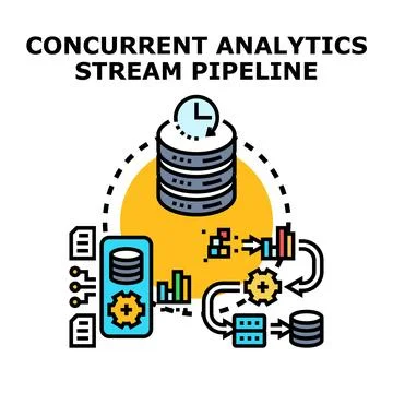 Concurrent analytics stream pipeline processing data Ilustración de archivo