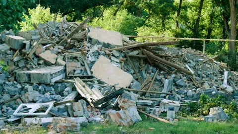 Condemned building. An empty old multi-storey house to be demolished. 4K Stock Footage 106722613