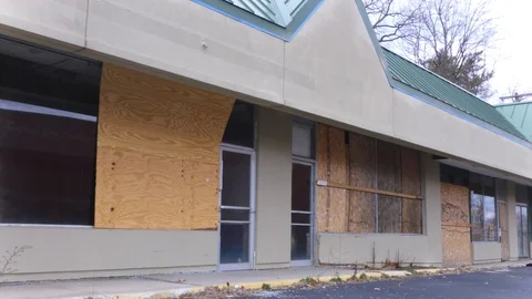 Condemned Strip Mall 4K Stock Footage 128229971