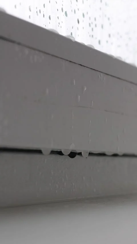 Condensation and Water Drops on Window Glass Inside Apartment During Cold Season Stock Footage 327533003