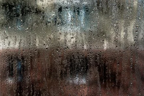 Condensation droplets pattern interior glass. abstract contrast photo with .. Stock Photos