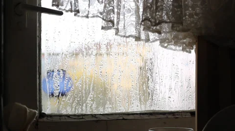 Condensation on Shattered Window Stock Footage 33268978