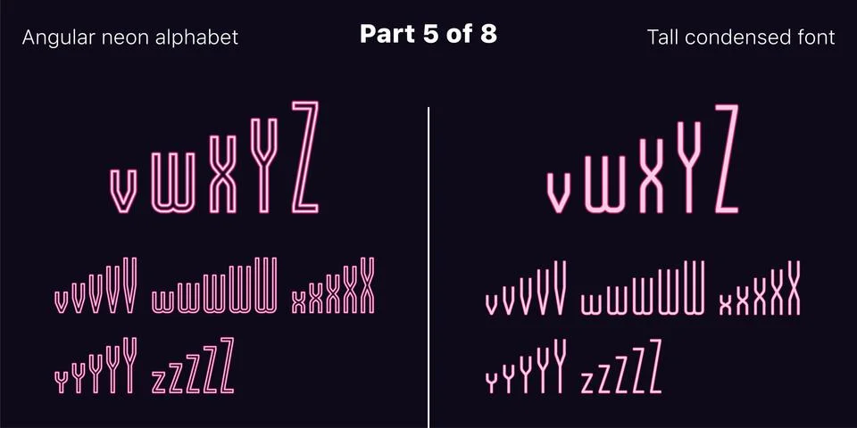 Condensed pink neon font, Angular. Vector set Stock Illustration