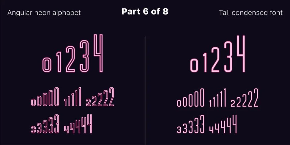 Condensed pink neon font, Angular. Vector set Stock Illustration
