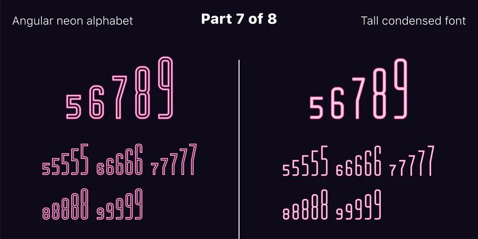 Condensed pink neon font, Angular. Vector set Stock Illustration