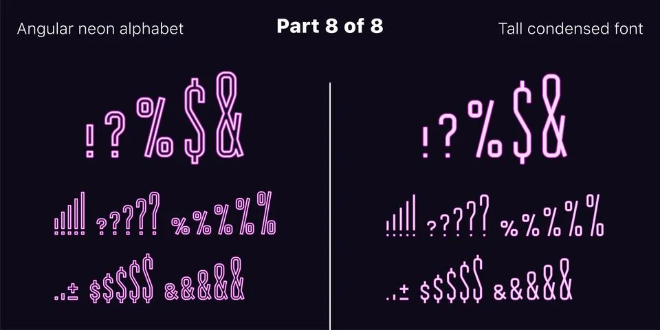 Condensed purple neon font, Angular. Vector Set Stock Illustration