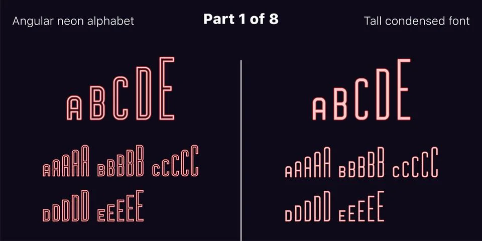 Condensed Red neon font, Angular. Vector set Stock Illustration