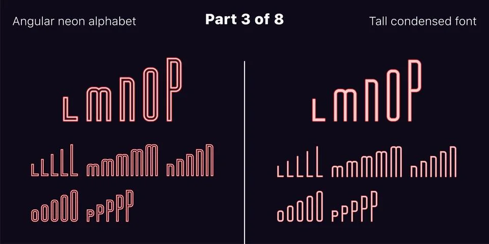 Condensed Red neon font, Angular. Vector set Illustrazione stock