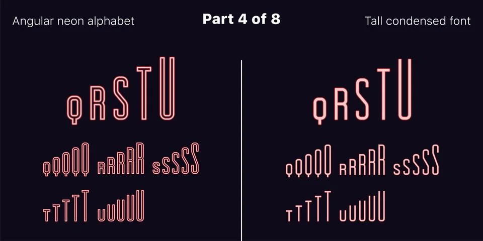 Condensed Red neon font, Angular. Vector set Stock Illustration