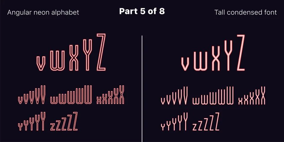 Condensed Red neon font, Angular. Vector set Stock Illustration