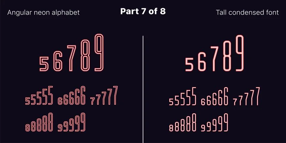 Condensed Red neon font, Angular. Vector set Stock Illustration