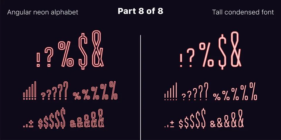 Condensed Red neon font, Angular. Vector set Illustrazione stock