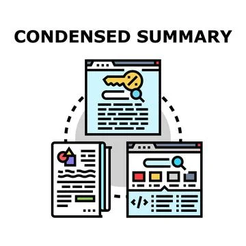Condensed summary process generating web content and data analysis Stock Illustration
