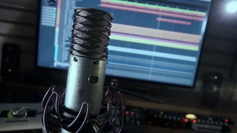 Condenser Microphone Close Up With Studio Stock Footage 97369212