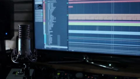 Condenser Microphone Close Up In Studio - New Angle Stock Footage 97369225