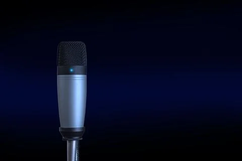 Condenser microphone isolated on dark background with copy space. 스톡 사진