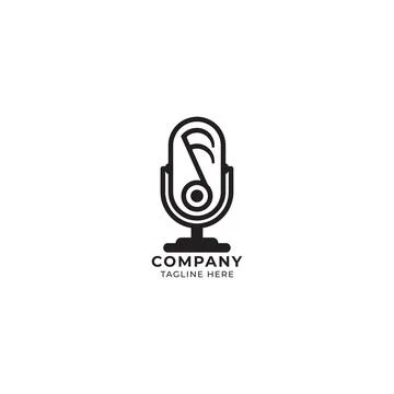 Condenser Microphone with musical note and record button. Podcast music log.. Stock Illustration