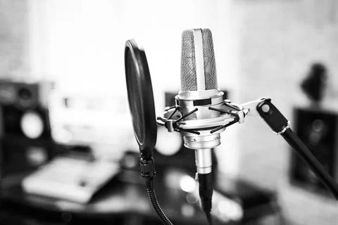 Condenser microphone with pop filter Stock Photos