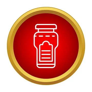 Condiment bottle line icon in red circle Stock Illustration