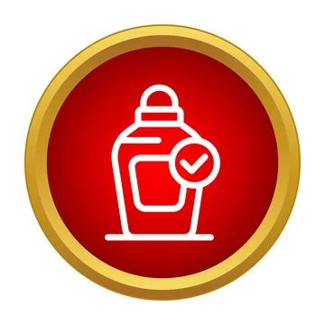 Condiment bottle receiving check mark on red circle Stock Illustration