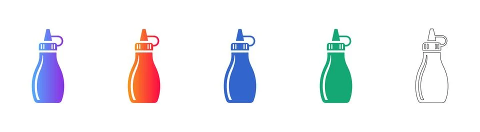 Condiment Squeeze Bottle Vector Icon Set Stock Illustration
