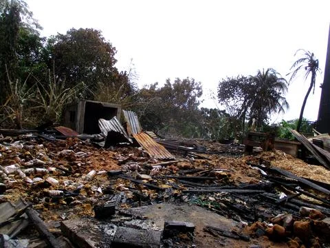 A condition of a building that has been completely burnt by fire 写真素材