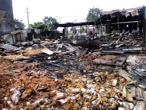 A condition of a building that has been completely burnt by fire 写真素材